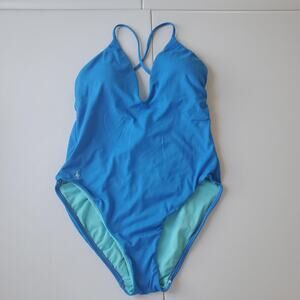 Polo Ralph Lauren Swimsuit Womens Medium Blue One Piece Adjustable High Leg Cut